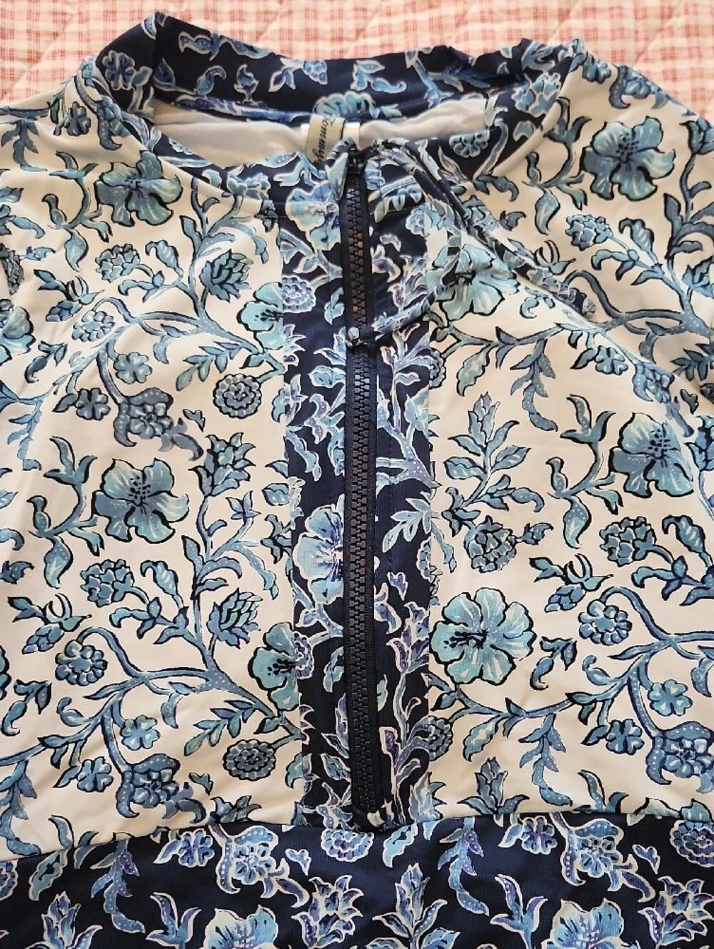 Tommy Bahama Navy Blue Light Blue White Floral Long-Sleeve One-Piece Swimsuit
